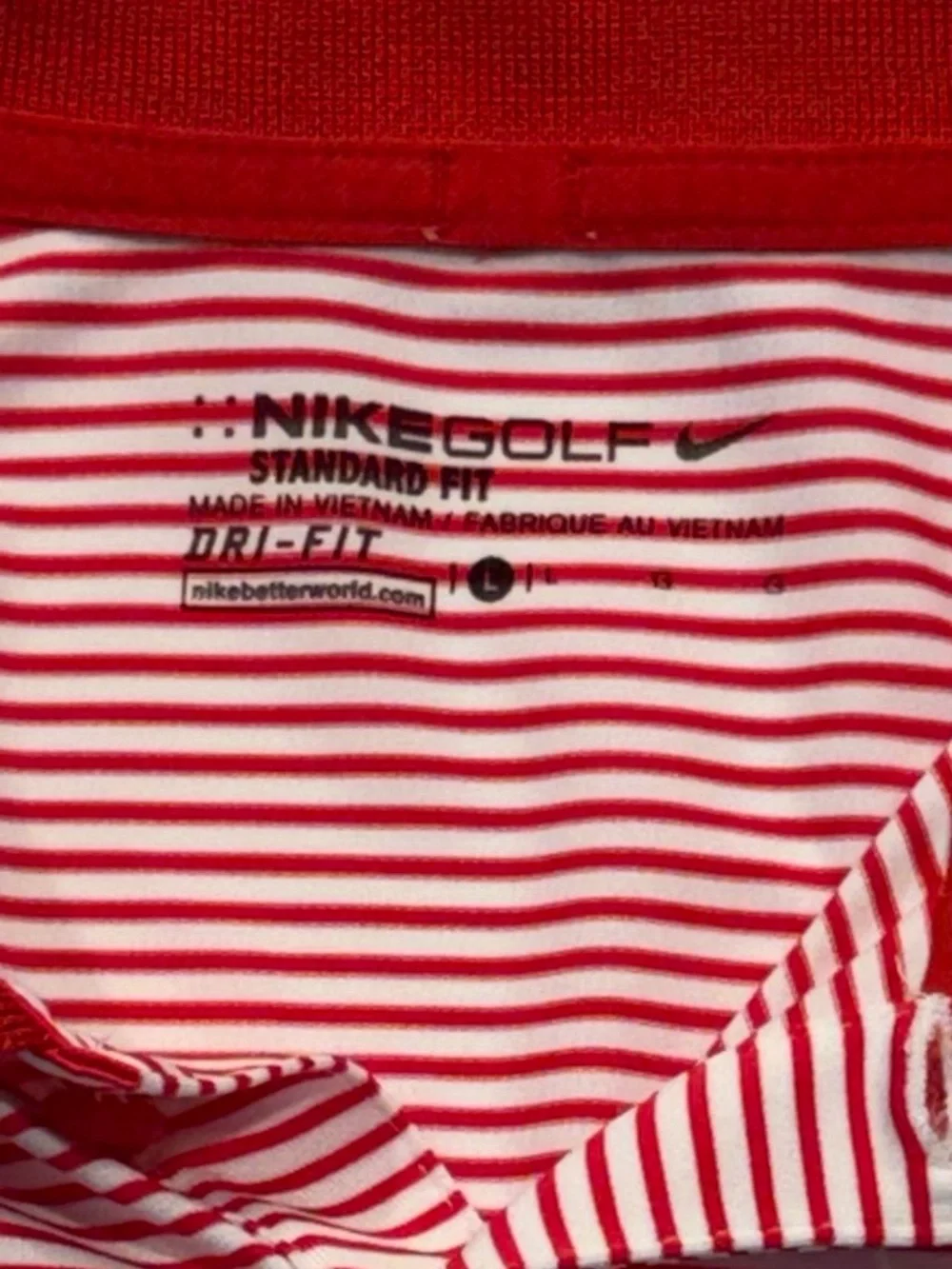 Nike DriGolf Men's Golf Polo Size Large Red White Stripe - SMU Mustangs